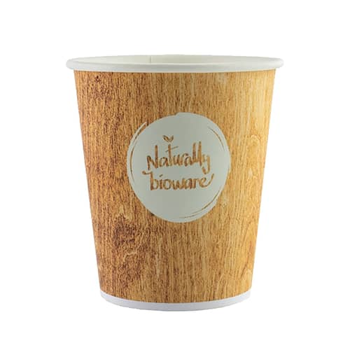 Gobelet carton compostable Huhtamaki Bioware impression bois 18cl