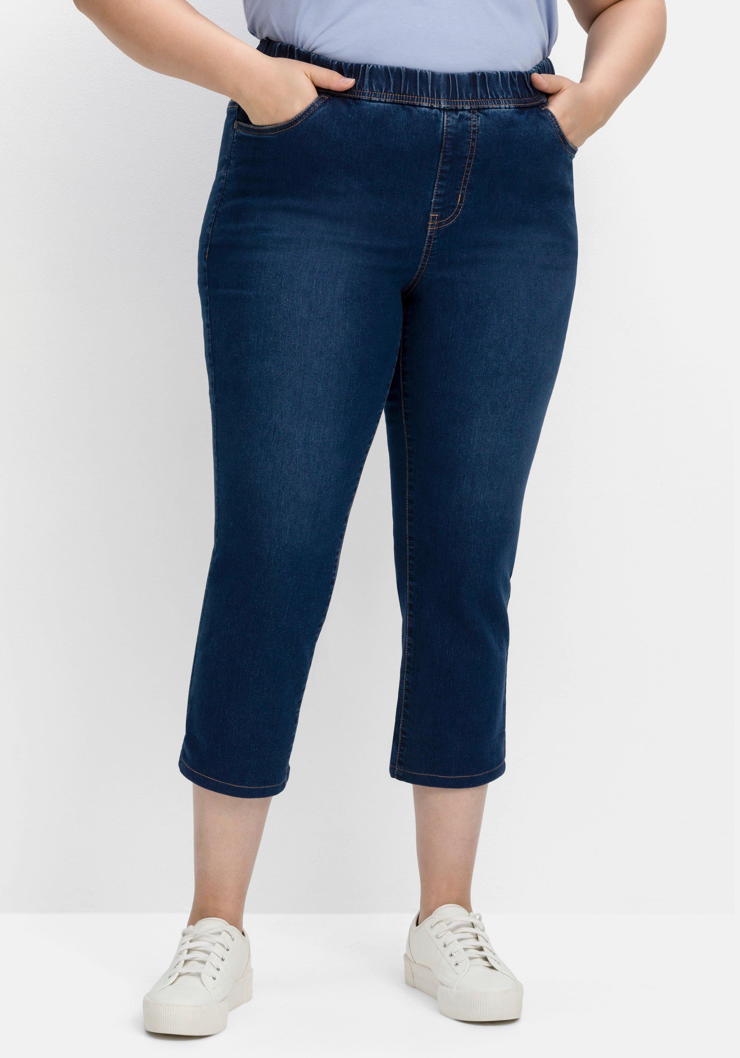 Schmale Caprijeans mit Saumumschlag