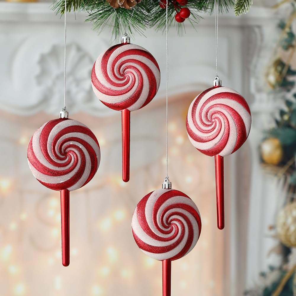 (4er Set) 15cm Christbaum Schmuck 3D Glitzer Weihnachtsbaum Home Deko Accessoire - Lollipop