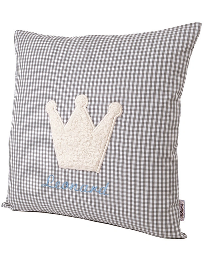 Personalisiertes Kissen KRONE grau (Farbe: wollweiss)