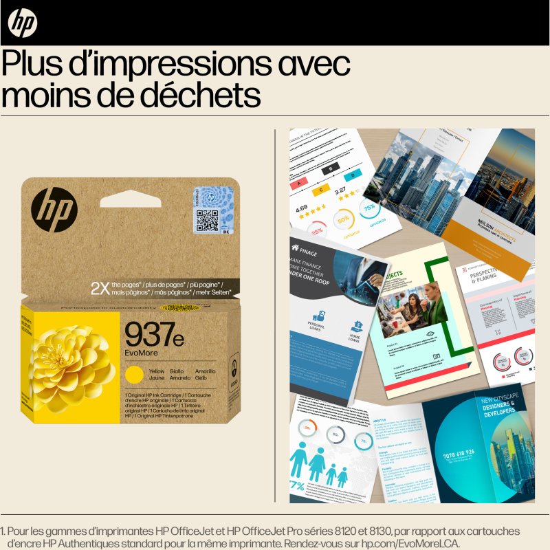 HP 937e Cartouche d’encre authentique Jaune EvoMore