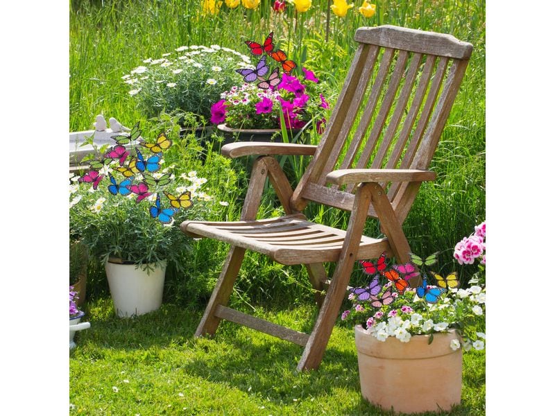 relaxdays Gartenstecker Schmetterlinge 72 Stück, Mehrfarbig Gartendekoration