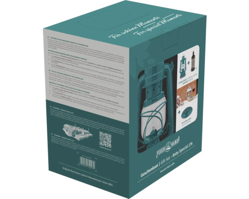 Feuerhand stormlantaarnset, aluminium, blauw/groen, inclusief kap en lampenolie