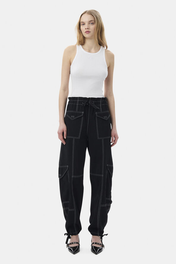 Ganni Light Slub High Waist Pocket Pants Black