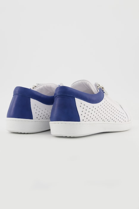 Leder-Sneaker, Lochmuster, Zipper, Weite G