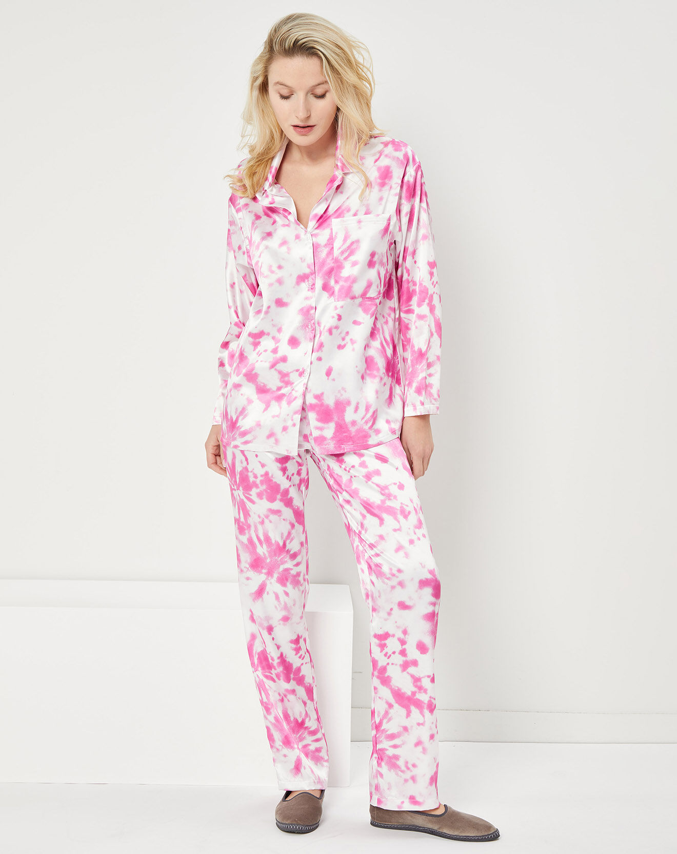 Quartier Latin Pyjama satiné Mathilde Tie & Dye rose/blanc