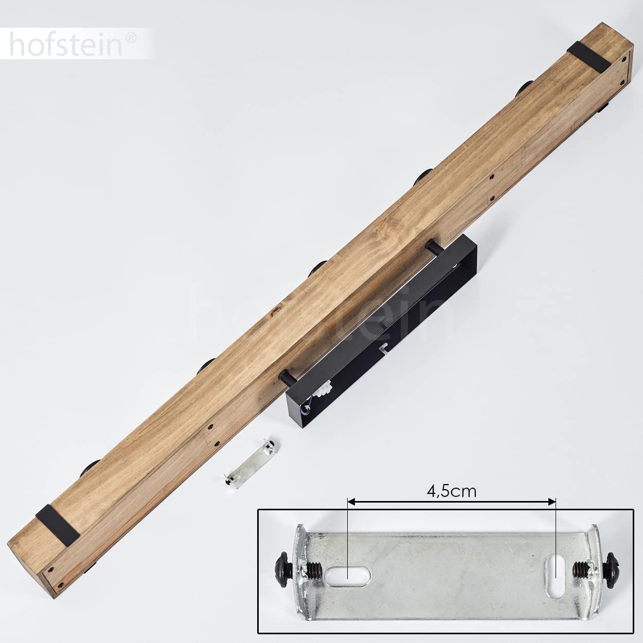 Deckenleuchte Montgomery, moderne Deckenlampe aus Metall/Holz in Schwarz/Natur, Leuchte im skandinavischen Design mit Holzbalken (100 cm), 5-flammig, 5 x E27-Fassung, Wohnzimmer, Küche, Flur, Büro