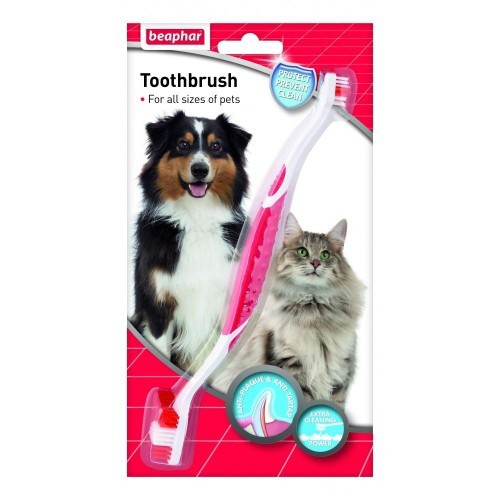 Escova de dentes com cabeça dupla para cães ou gatos, aroma natural.