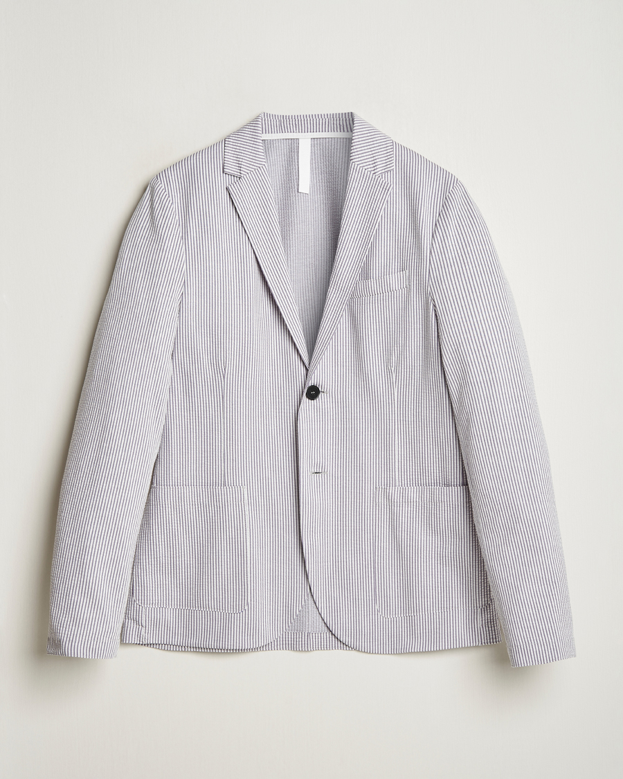 Harris Wharf London Coolmax Striped Seersucker Blazer Grey/White