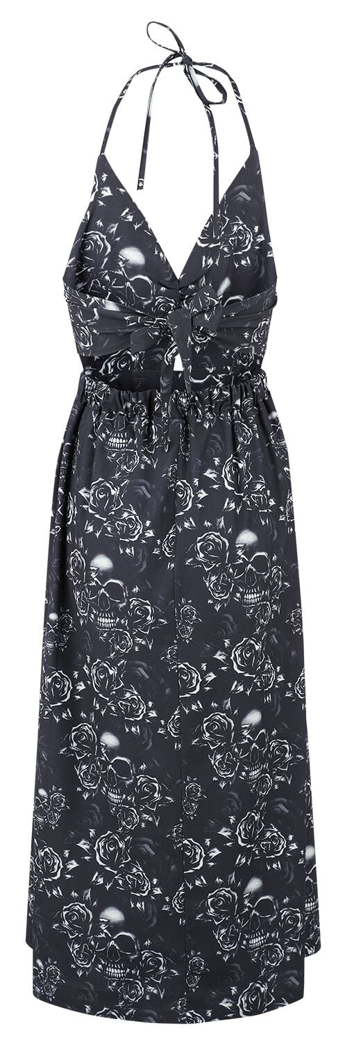 Double Slit Dress with Roses and Skulls | Black Premium by EMP Robe longue