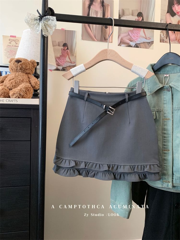 Moon City - Hoge taille effen geplooide mini A-lijn rok