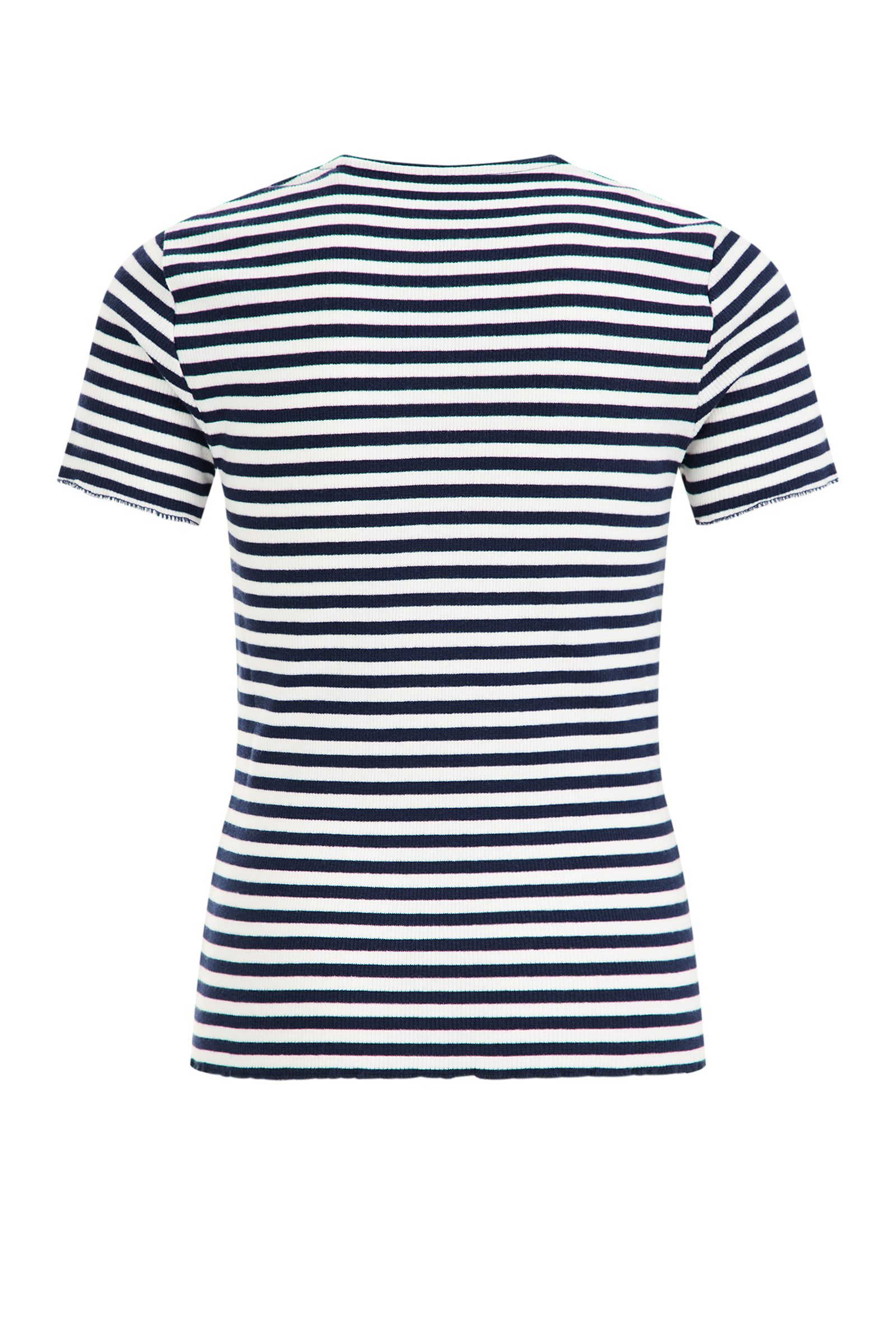 Meisjes T-shirt met streepdessin en ribstructuur WE Fashion Donkerblauw