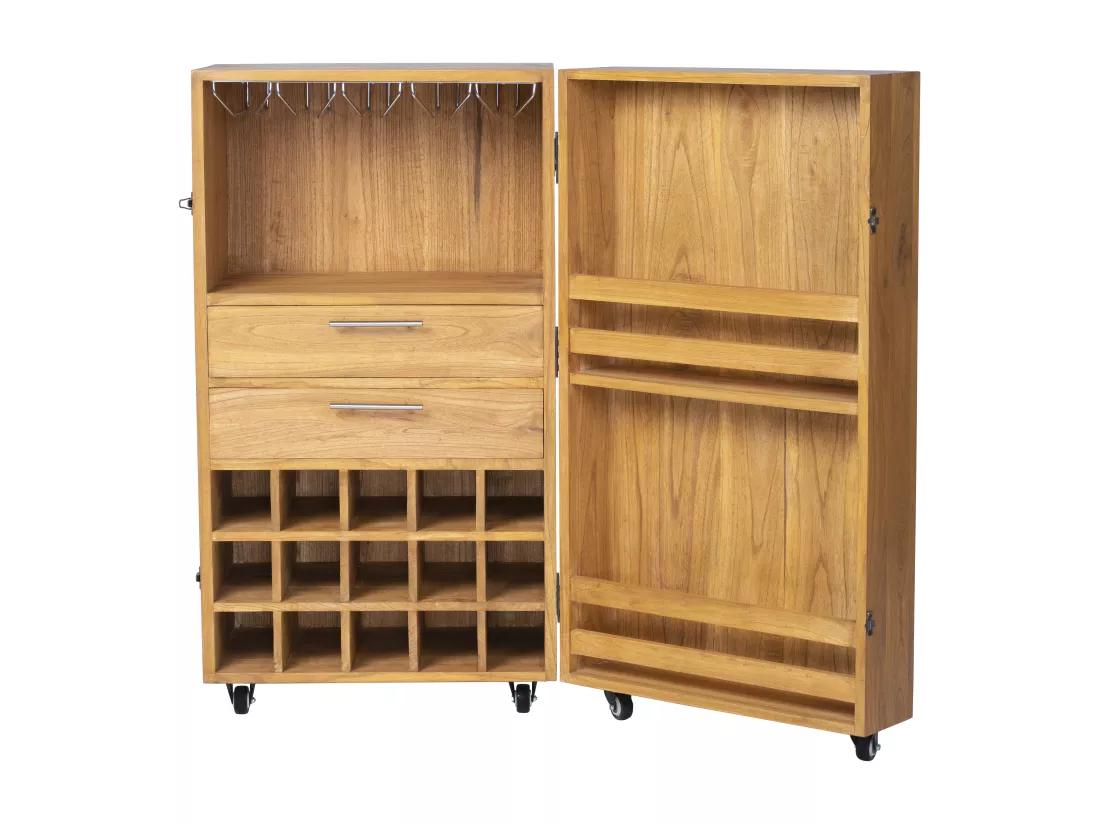 Armoire à vin et verres en bois de mindi - 15 casiers - L. 60 x P. 50 x H. 111 cm - COIMBRA