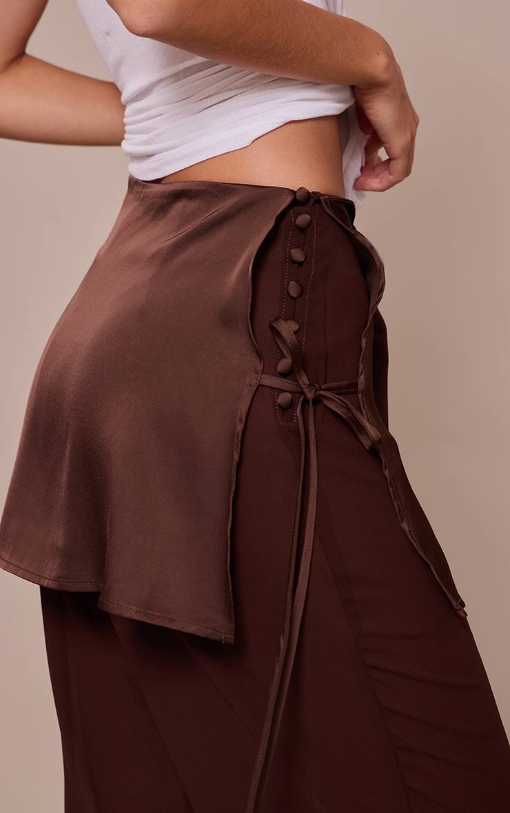 Chocolat Pantalon Large En Satin Avec Superposition En Mousseline