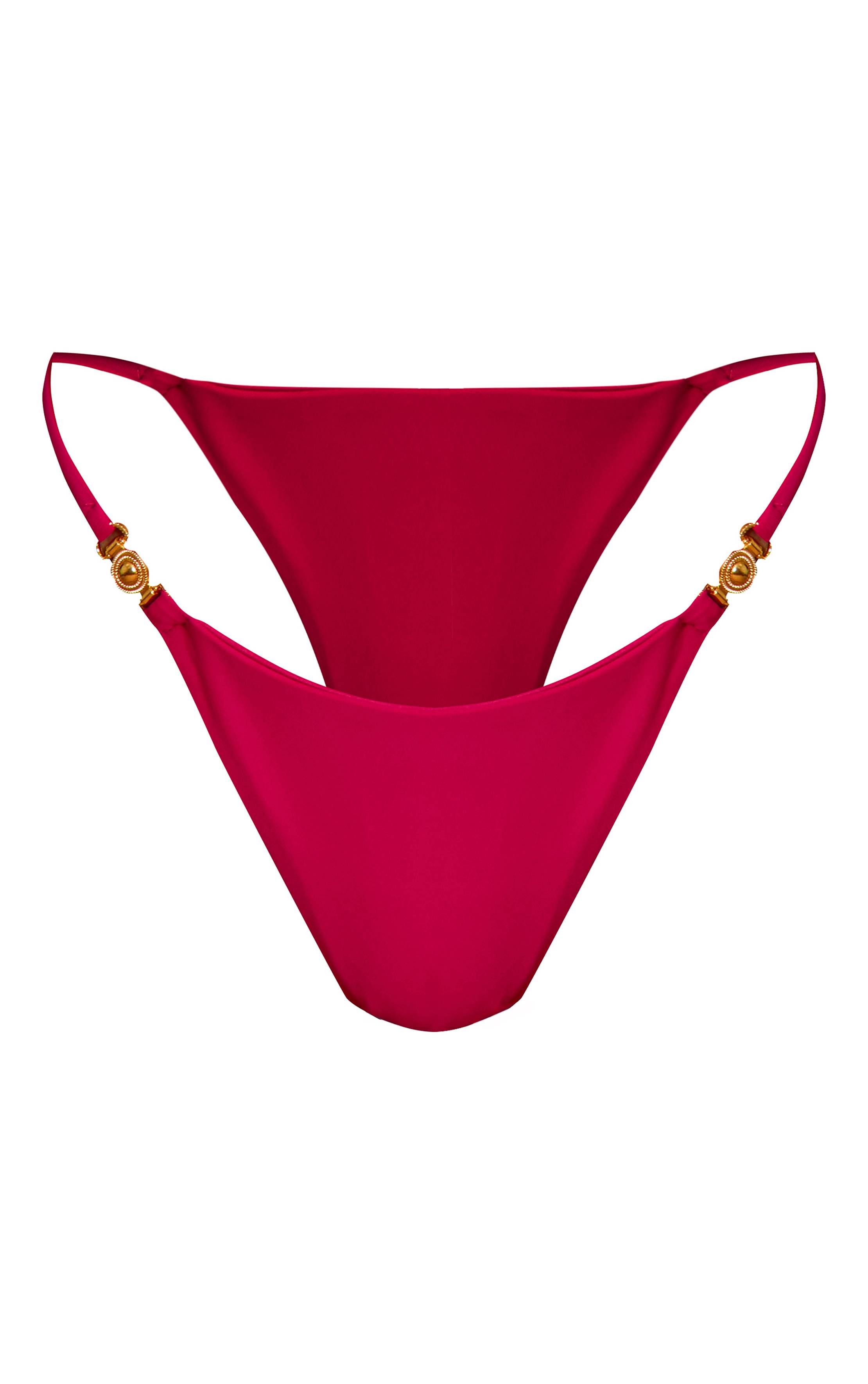 Fuchsia Bas De Bikini Tanga À Brides Avec Bordure Dorée