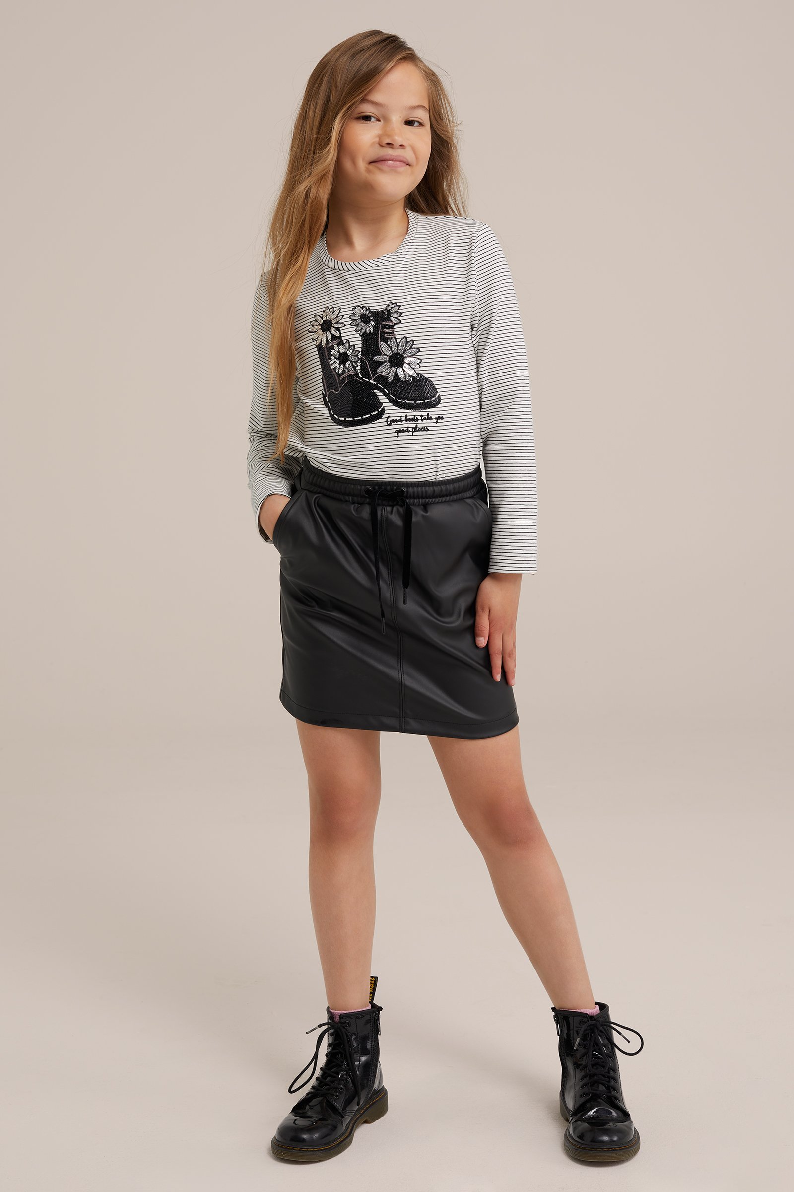 Meisjes T-shirt met pailletten-applicatie WE Fashion Wit