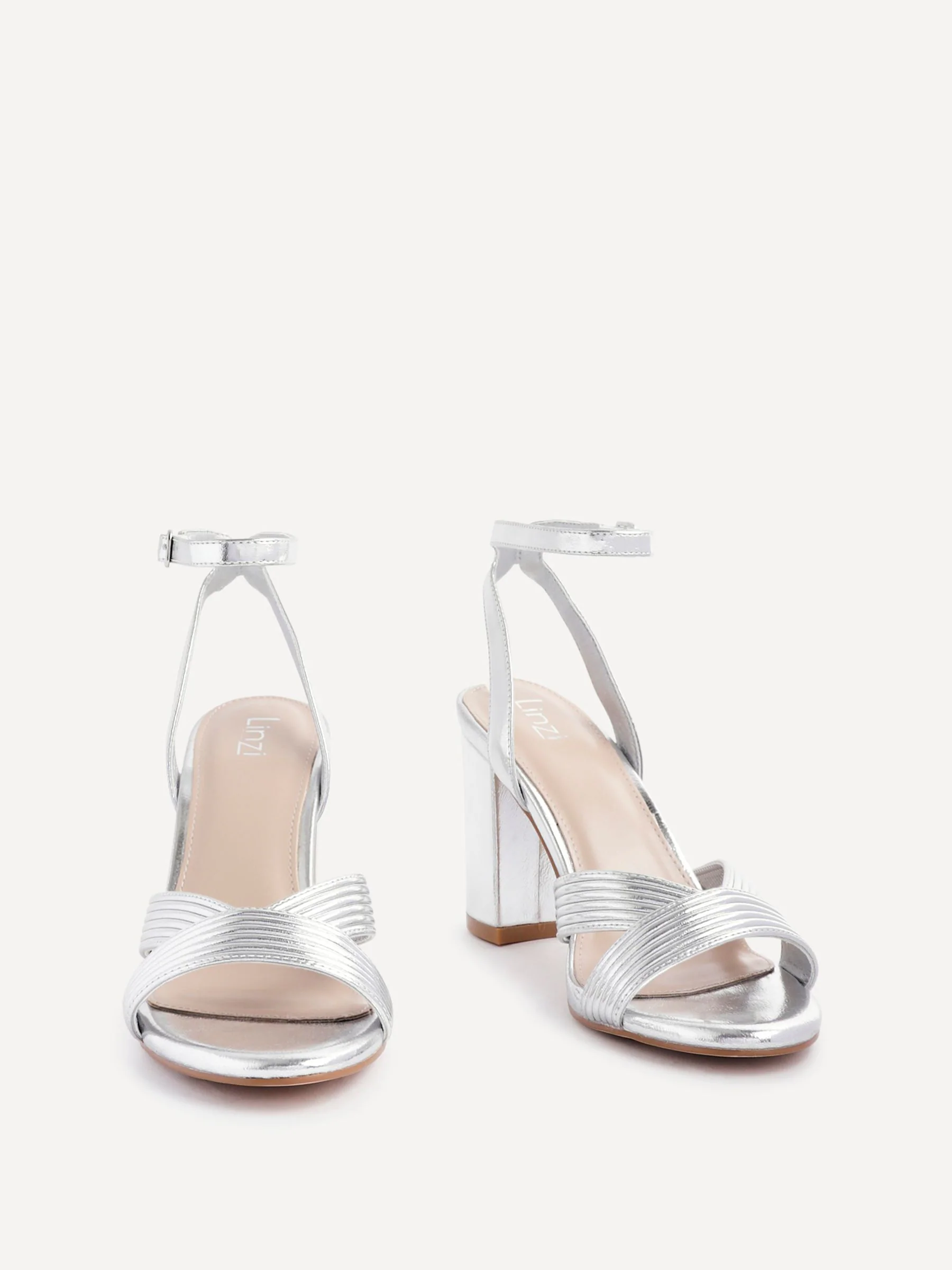 Zilver - Linzi City Block Heeled Sandals With Ribbed Front Strap