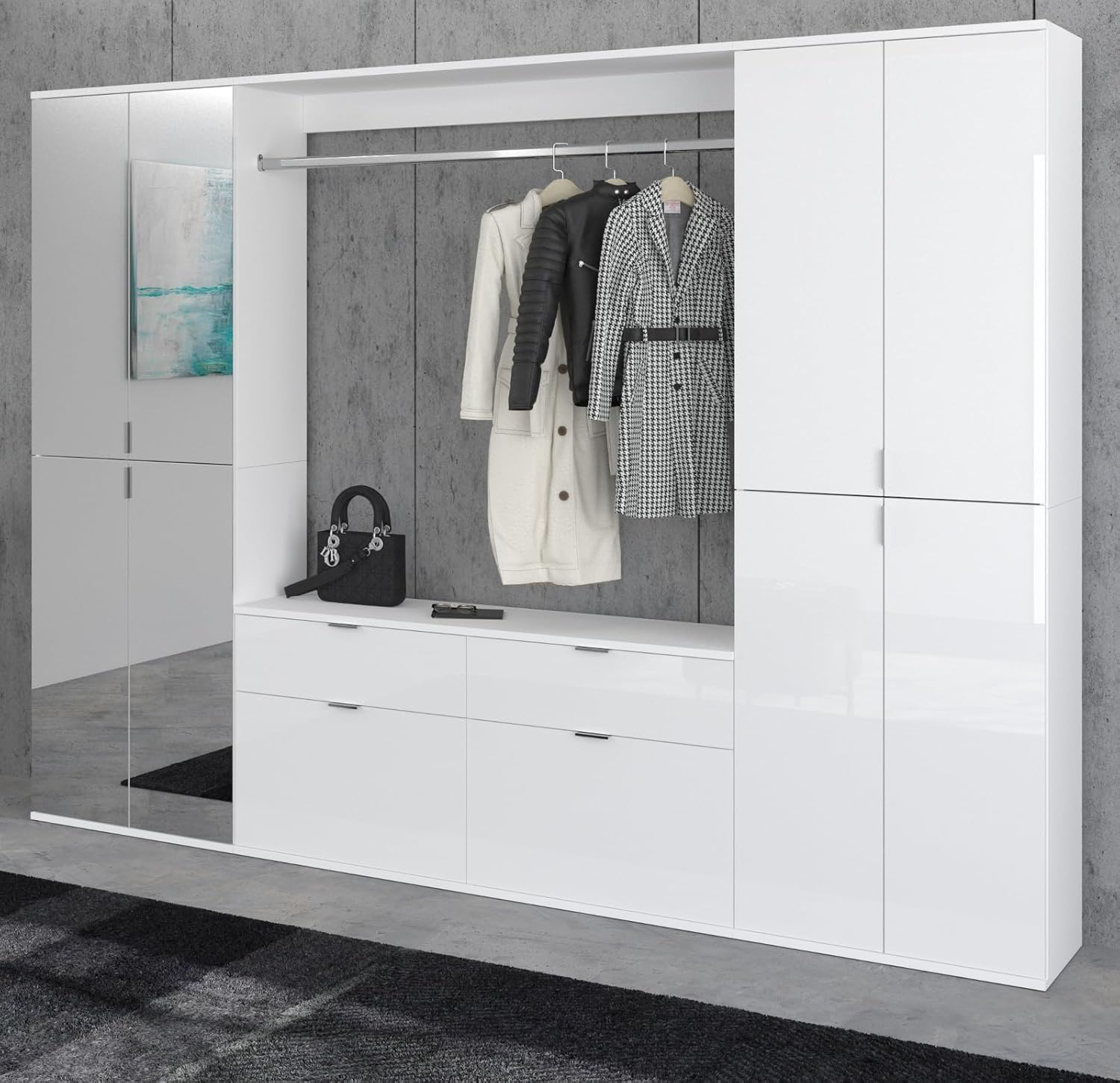 Kommode weiß Hochglanz viel Stauraum 6 Fächer Flurschrank Diele Flur 61 x 99 cm SystemX