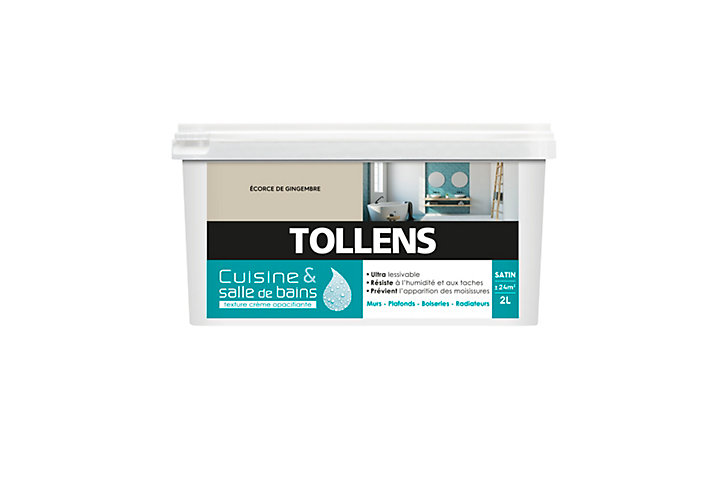 Peinture murs et plafonds Cuisine et bains satin écorce de gingembre Tollens 2 L