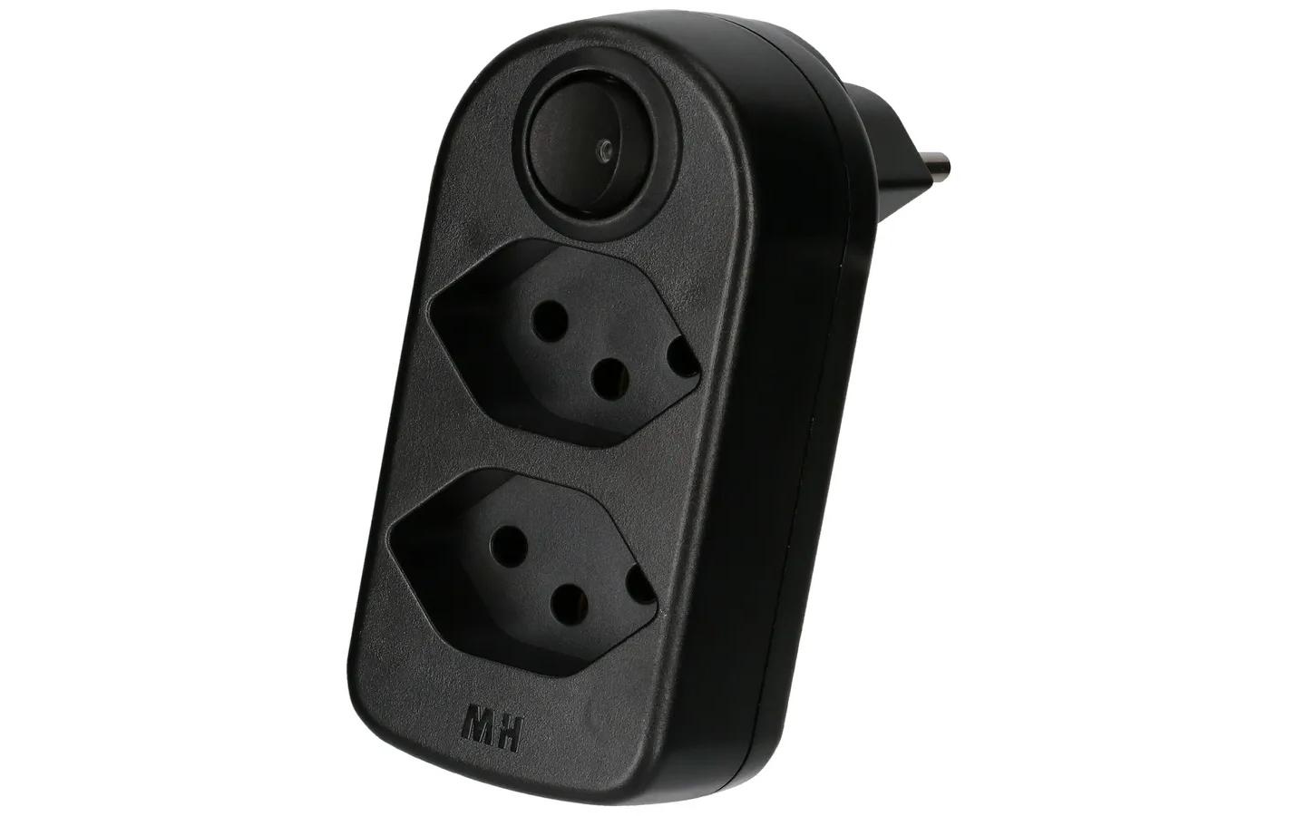 Mehrfachstecker maxADAPT 2 x T13 mit Schalter, SchwarzDrehbarer Abzweigstecker mit zwei Typ13 Steckdosen und Schalter, 230 V/10 A