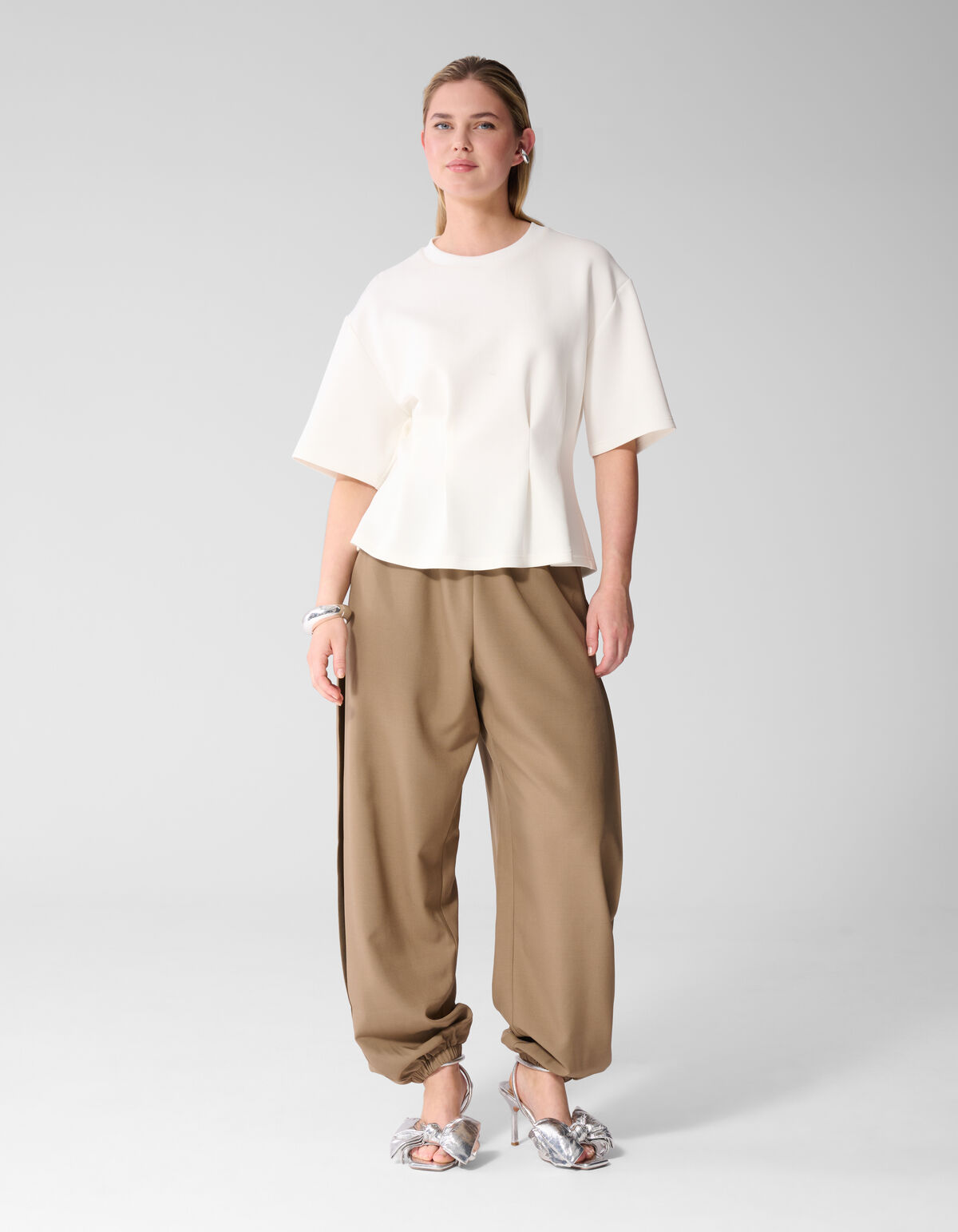 Peplum Scuba T-shirt Gebroken Wit