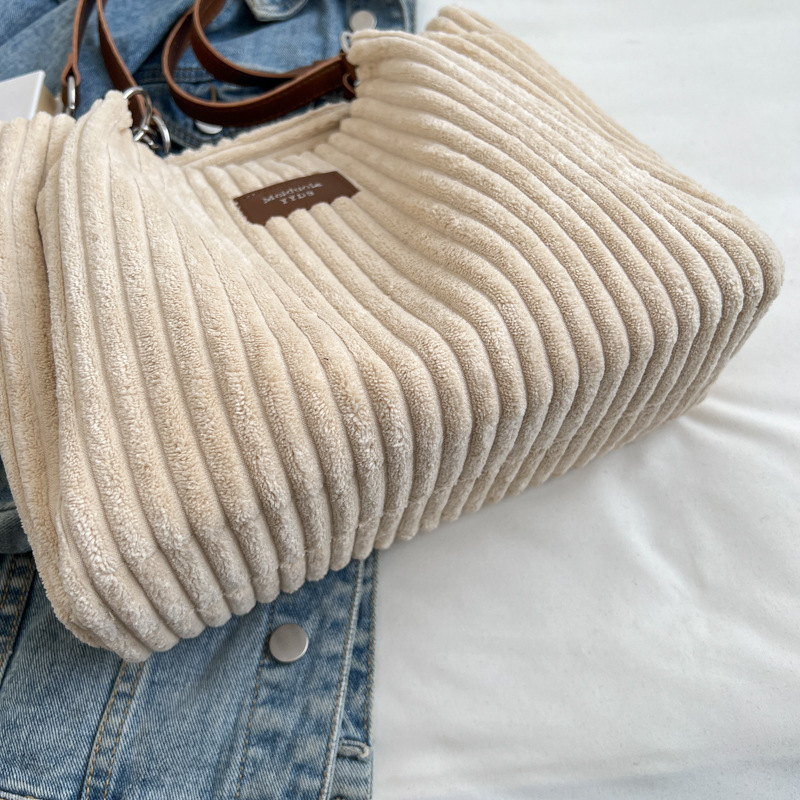 (37x26cm) Damen Kordsamt Handtasche Fashion Retro Umhängetasche - Beige