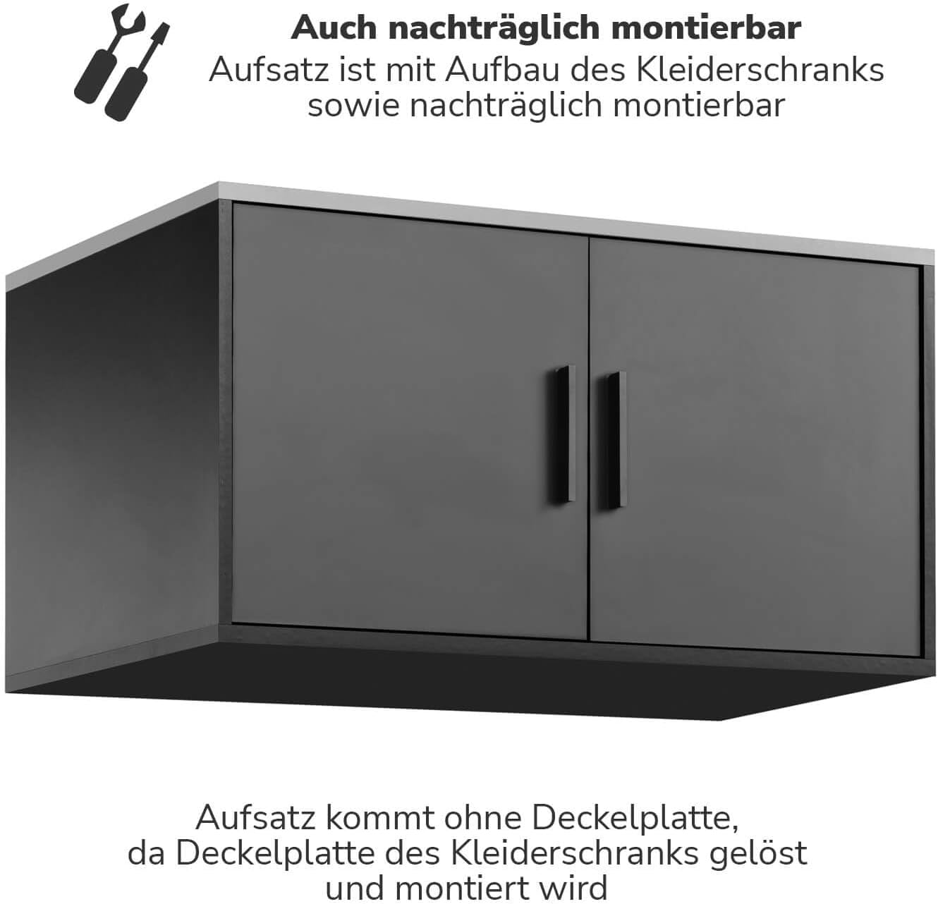 mokebo Schrankaufsatz 'Der Hochstapler' Kleiderschrankaufsatz Schwarz für extra Stauraum und Höhe, kombinierbar mit Kleiderschrank o. Garderobenschrank 'Der Grenzenlose' 90cm Breite, 90x47x58 (BxHxT)