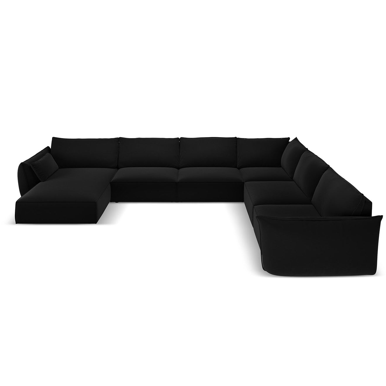 Mazzini Sofas Canapé d'angle Panoramique droit Velours Vanda 8 Places noir - 384x284x85 cm
