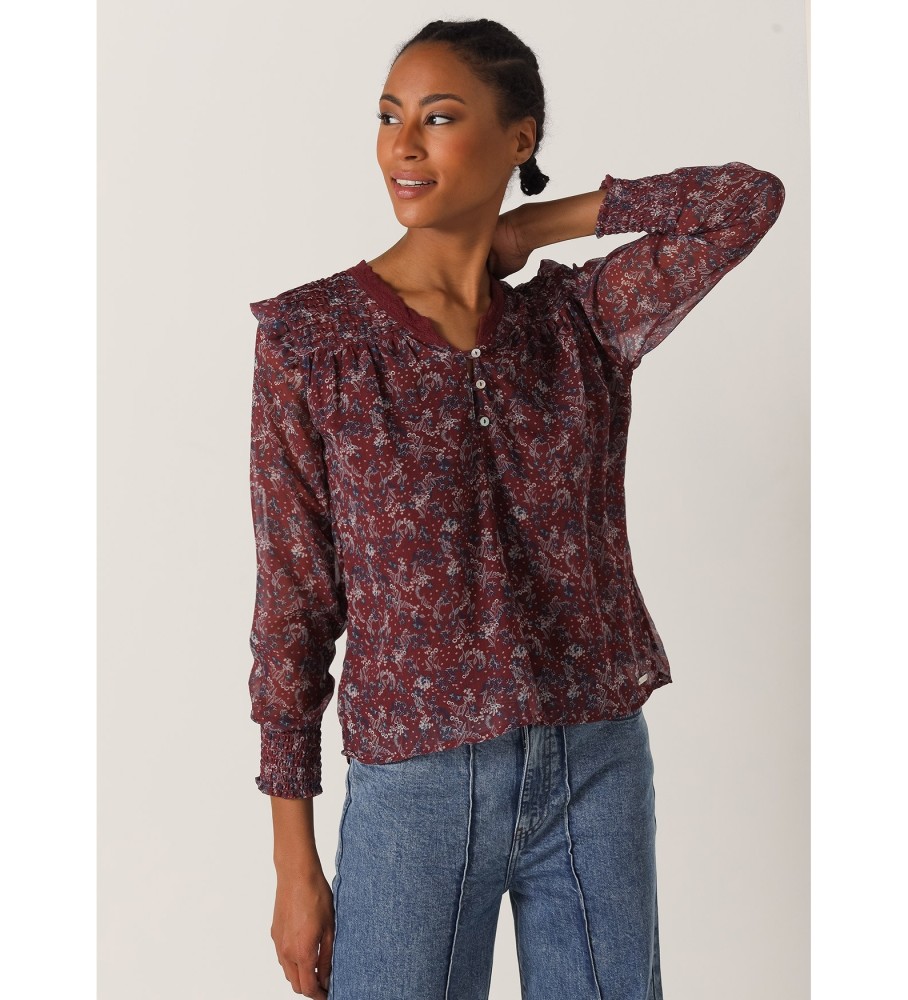 Blusa Lois Airy com estampa floral bordô