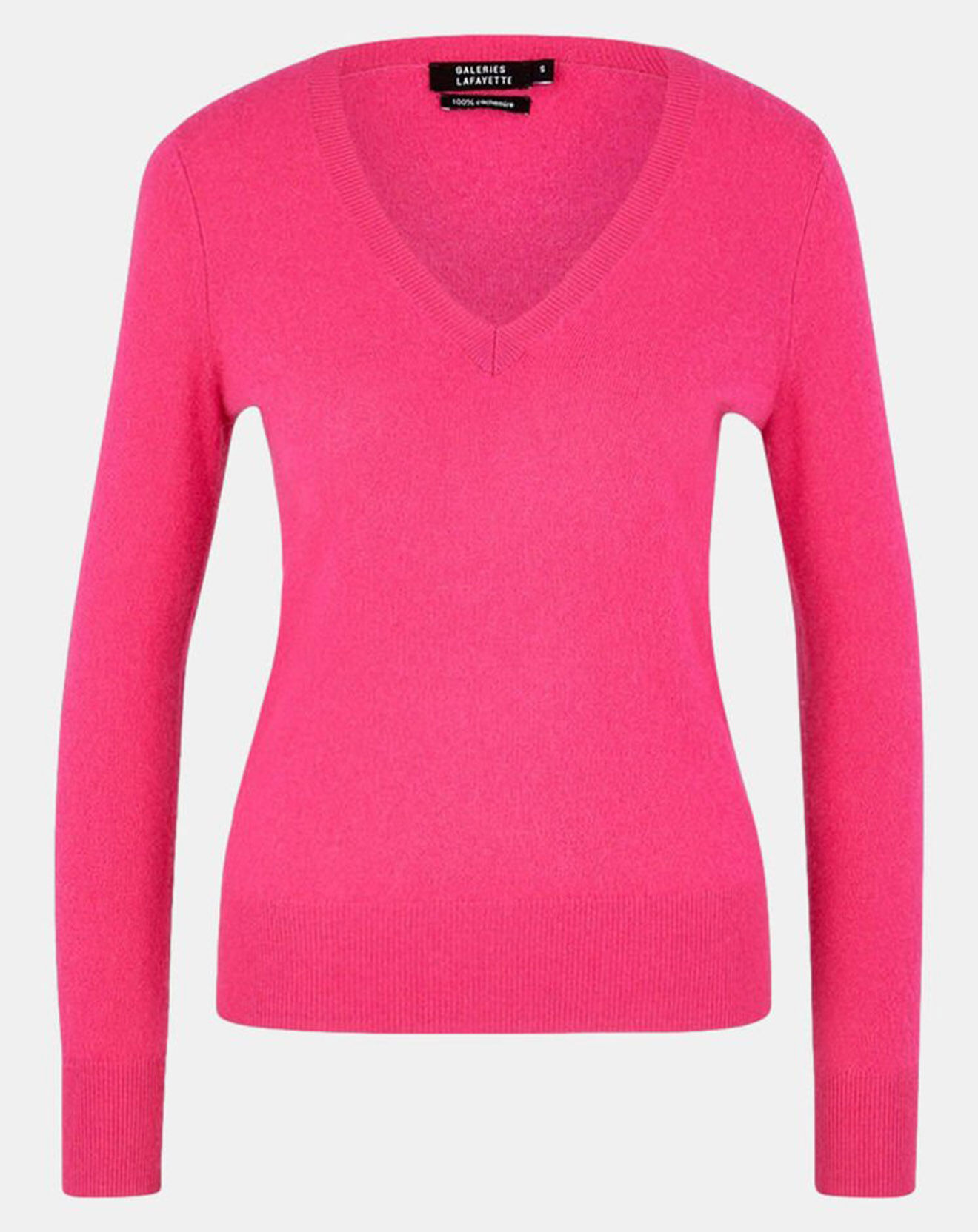 Galeries Lafayette Pull 100% Cachemire Zocon col V rose