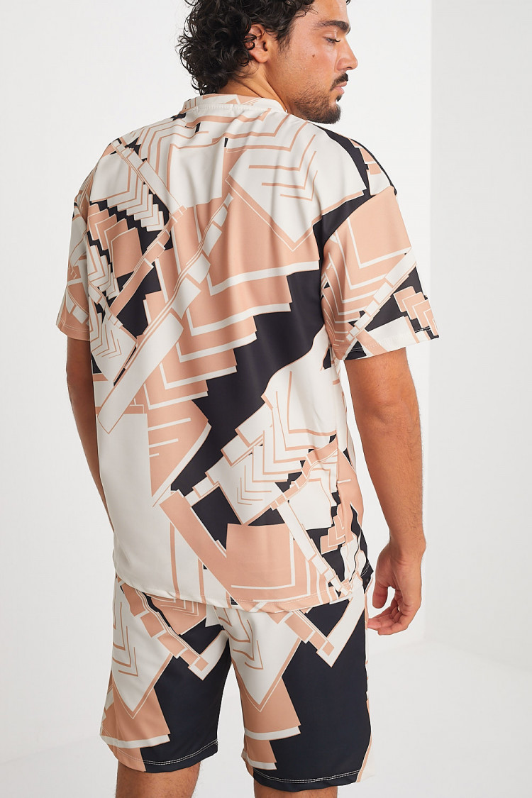 Ensemble 2 pièces t-shirt + short à motif géométrique tricolore