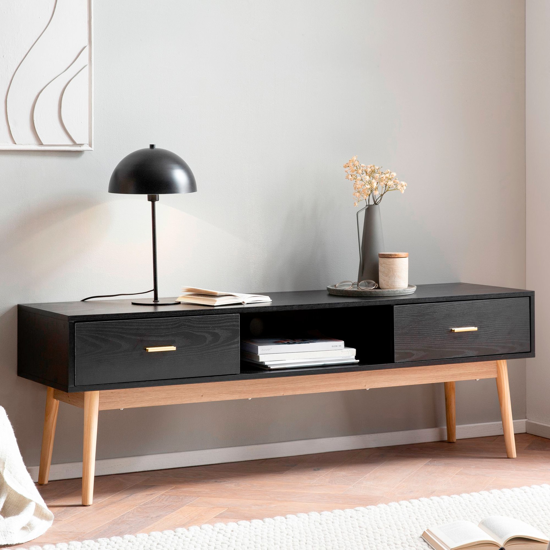 Lowboard 150 x 50 cm Schwarz/Braun
