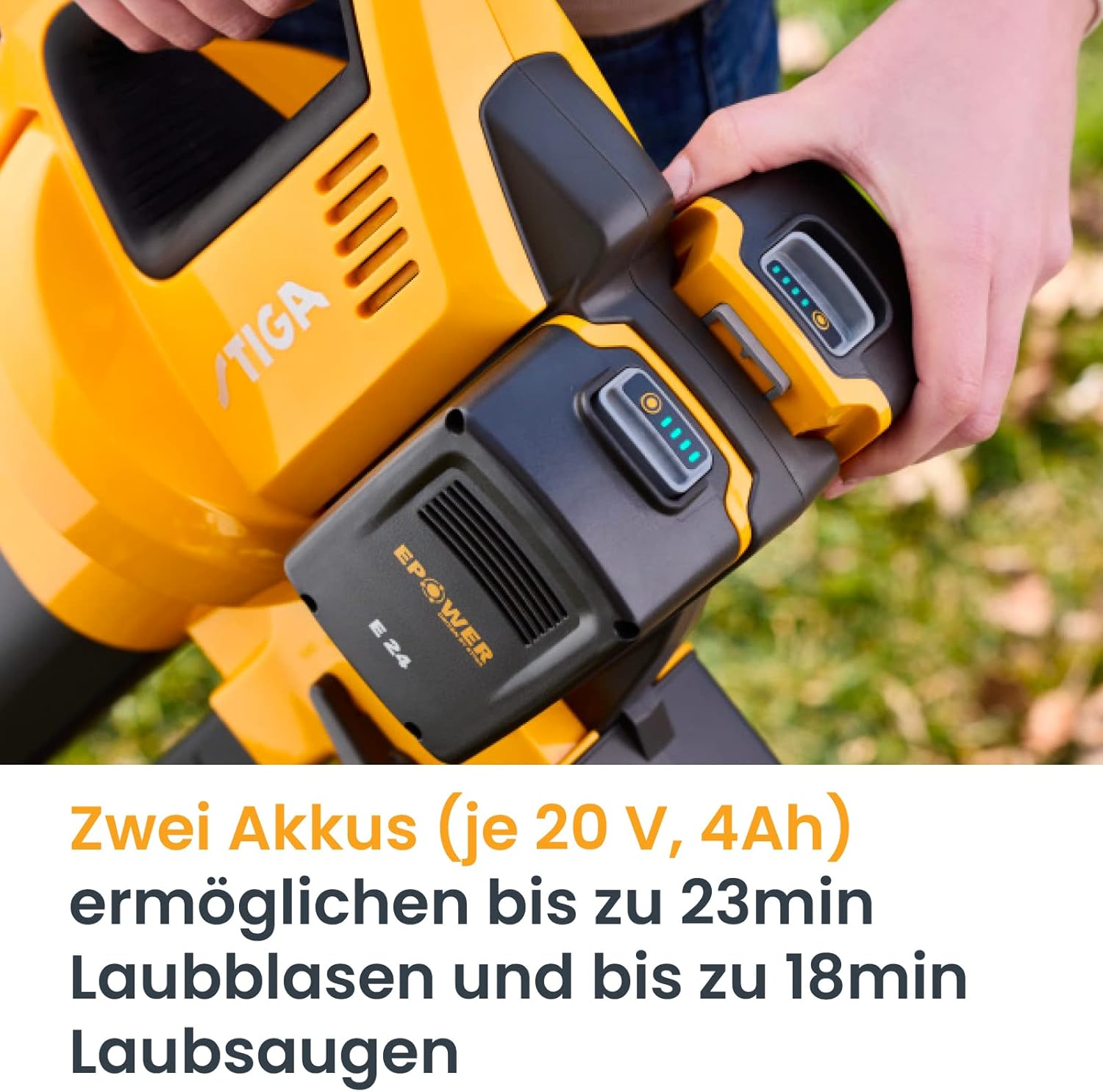 STIGA SVS 100e 3in1 Laubsauger, Laubbläser, Häcksler mit 2x 20V (4Ah) Akku und Ladegerät