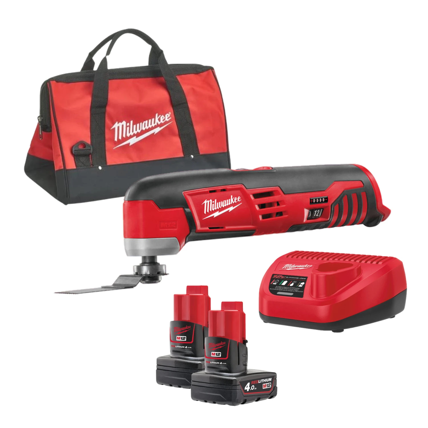 Milwaukee C12 MT-402B 12V Li-Ion Accu multitool set (2x 4.0Ah accu)   8 delige accessoireset in tas - variabel