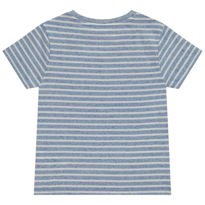 T-shirt manches courtes rayées avec print fantaisie pour garçon - Bleu moyen