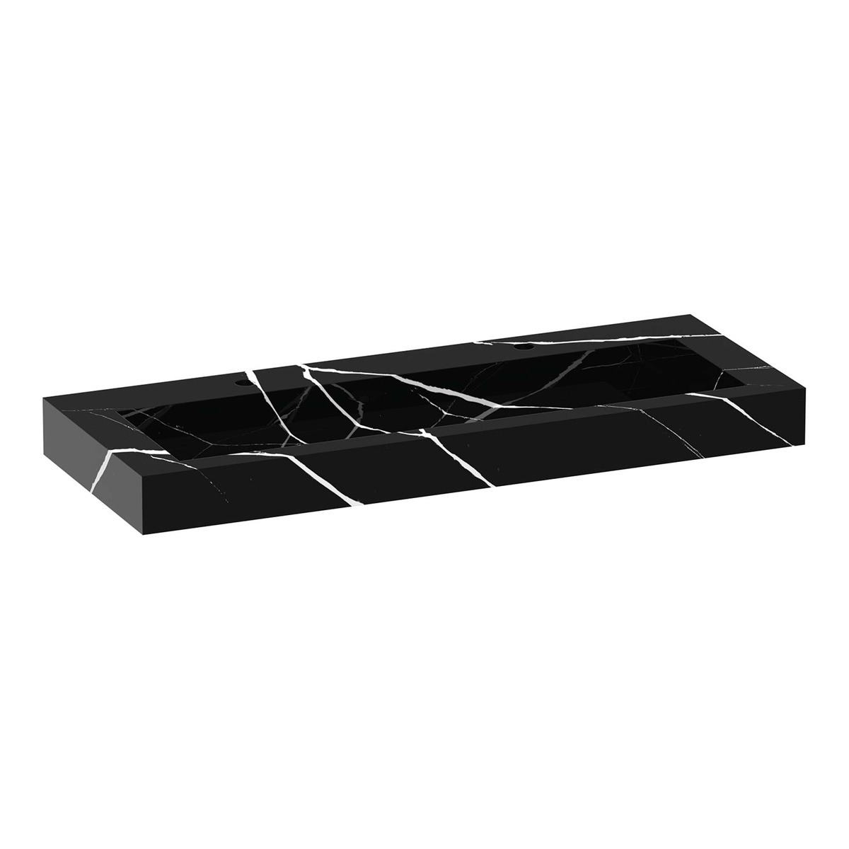 Brauer Coral wastafel marmerlook 120cm met 2 kraangaten nero marquina