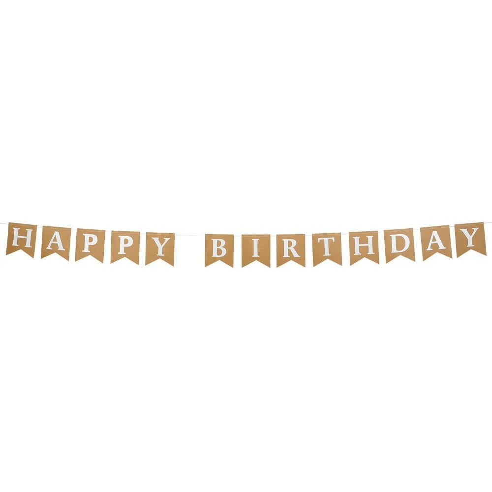 Guirlande anniversaire Happy Birthday papier kraft thème nature 2,5m