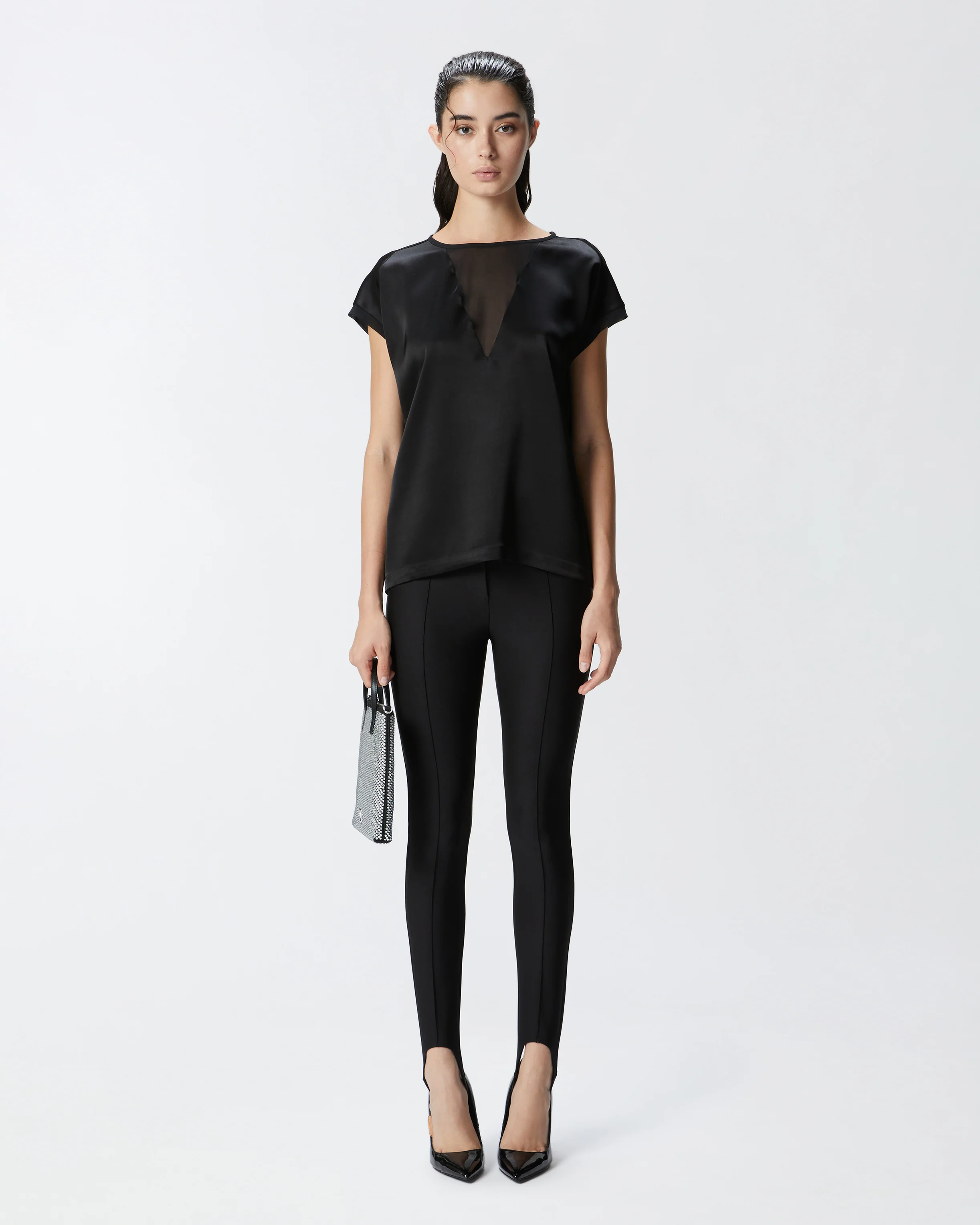 Blouse façon t-shirt et crêpe georgette | Noir