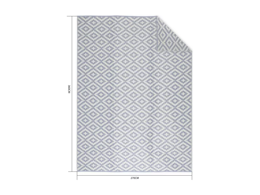 Tapis d’extérieur 270x360cm STOCKHOLM - Rectangulaire. motif losanges bleu / beige. jacquard. réversible. indoor / outdoor.