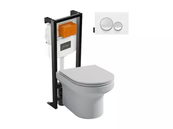 Pack WC suspendu sans bride JACOB DELAFON Elite + bâti-support + plaque Blanc brillant/Blanc mat