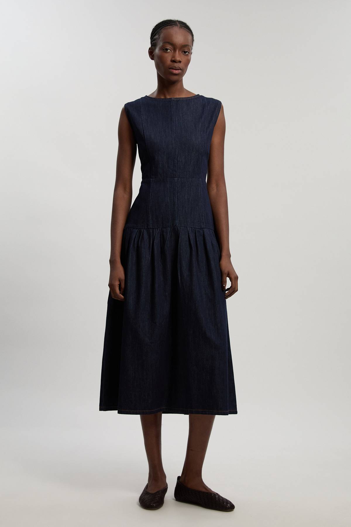KarenMillen Robe Midi Petite En Denim À Taille Basse Et Jupe Ample