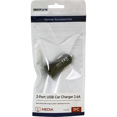 Sinox One 12W dobbelt USB-A biloplader - sort
