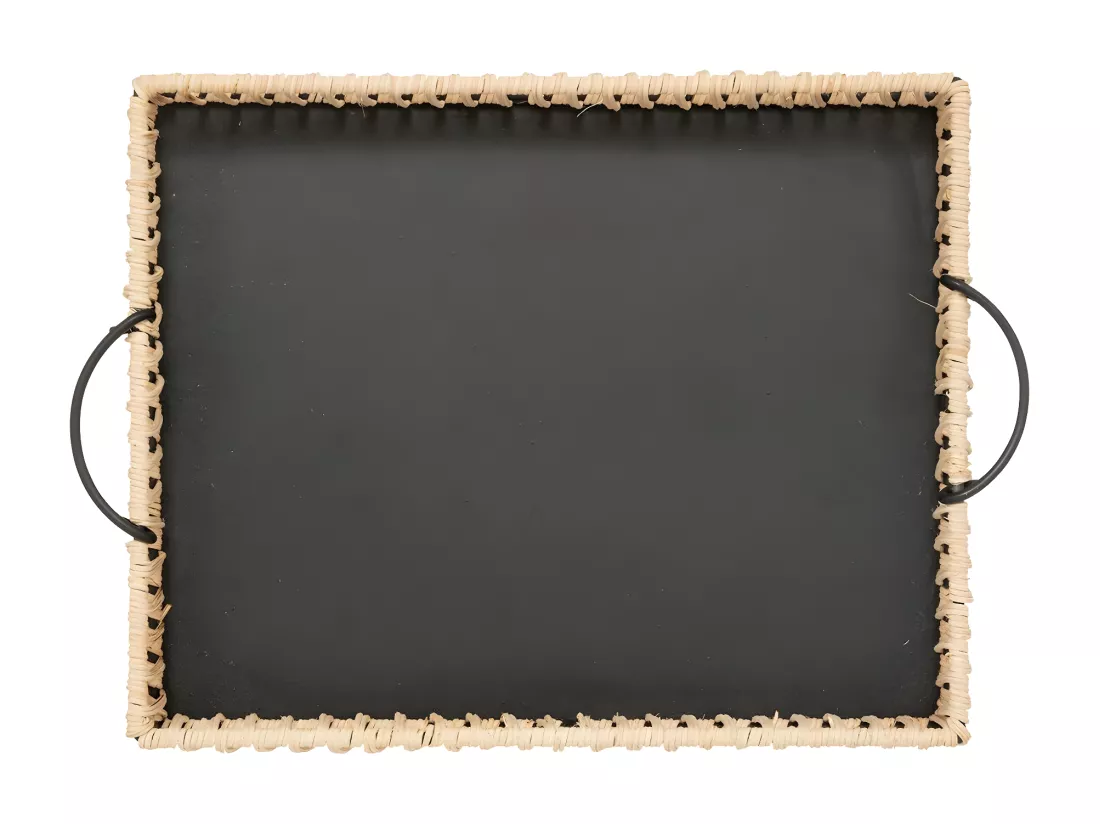 Set de 2 Plateaux en rotin et métal noir