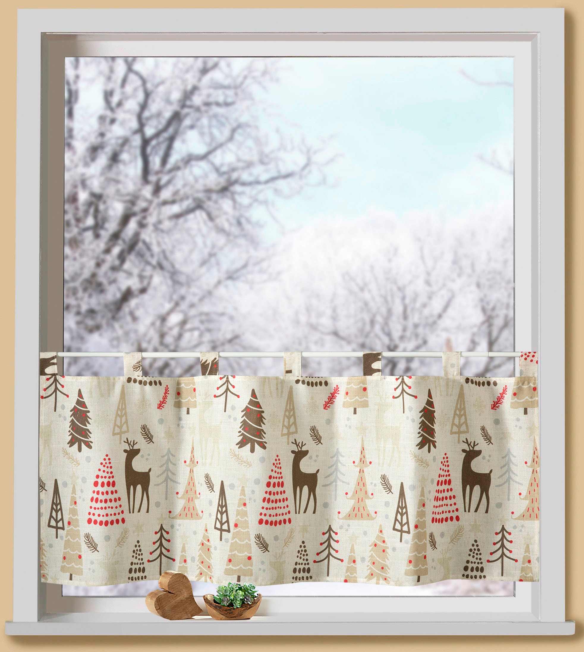 Weckbrodt Scheibengardine »Waldmotive« Schlaufen 1 Stk. tlg. Bistro, Leinen-Optik, blickdicht, HxB 45x120cm, Gardine, Store