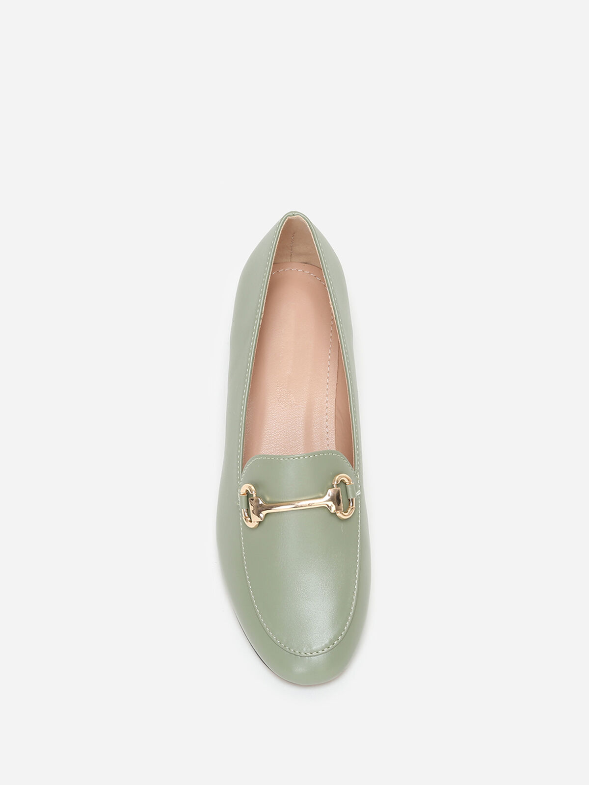 Mocassins plats à bride métallique- Vert