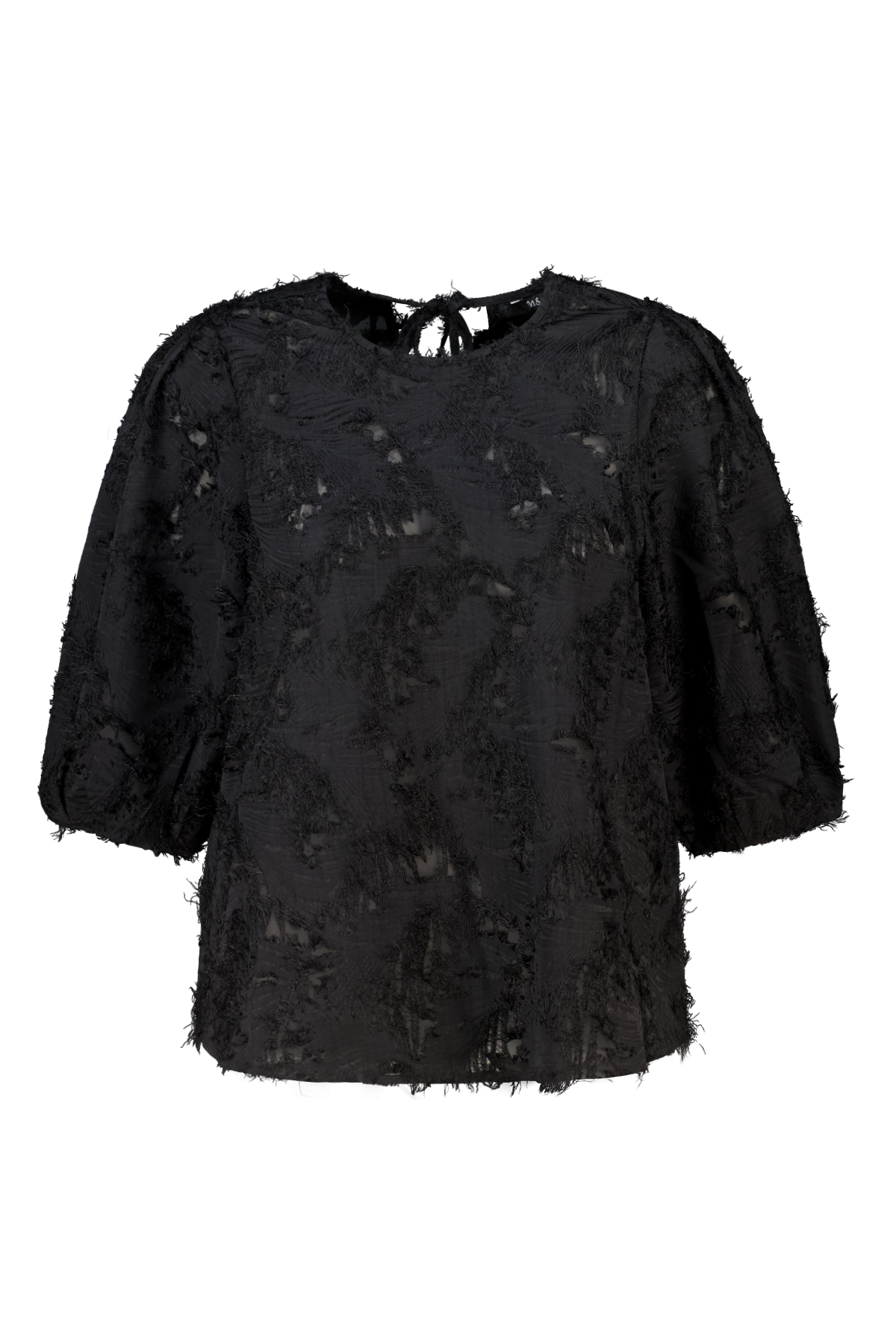 Blouse met korte pofmouw Zwart