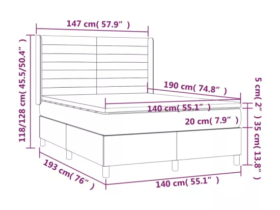 Sommier tapissier avec matelas et LED Noir 140x190 cm Velours
