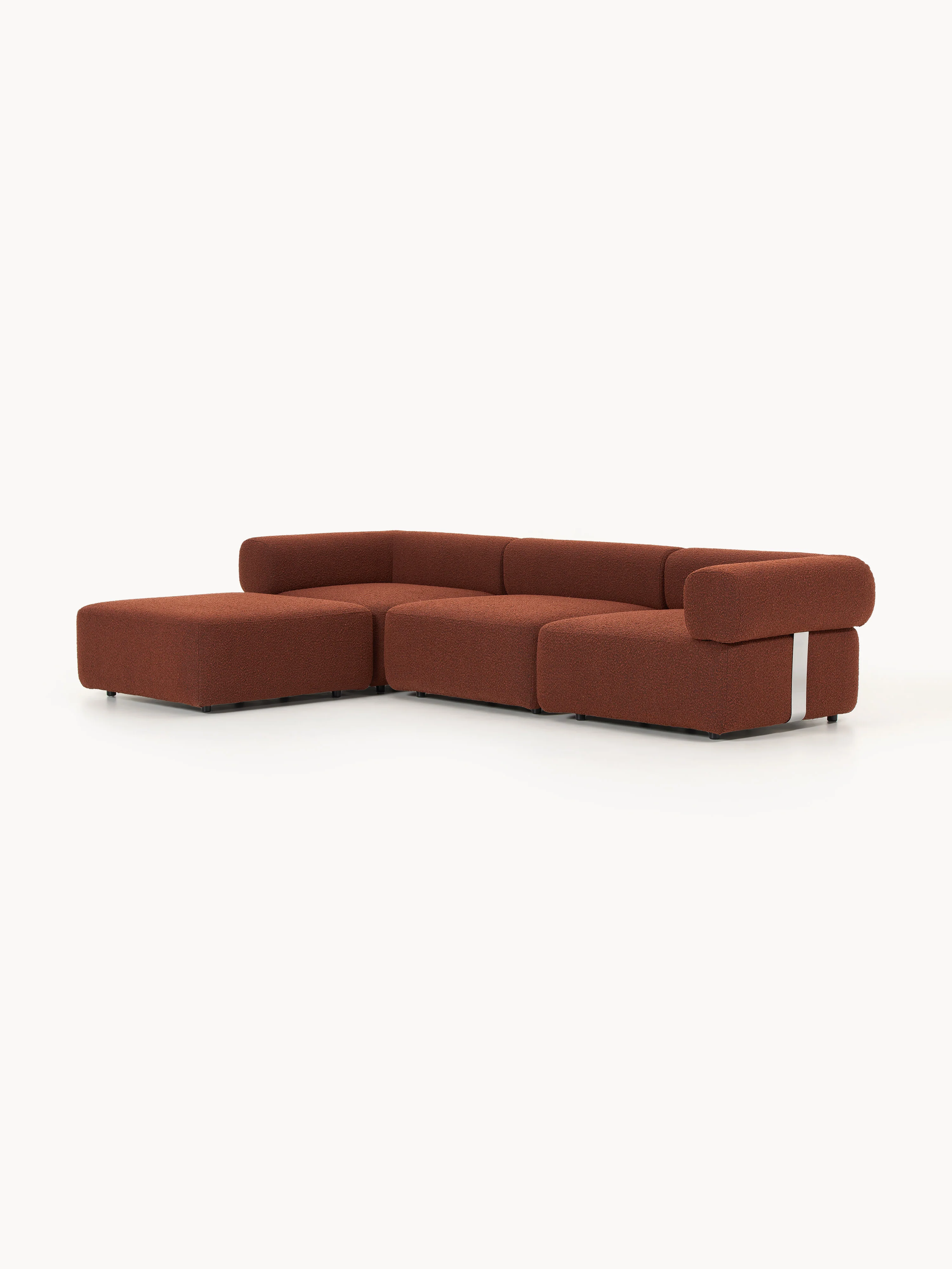 Modulaire bank Anton (4-zits) met poef (links/rechts) van bouclé