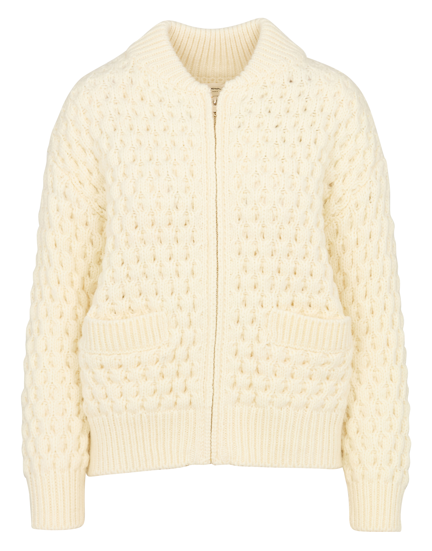 SULIMANE - Gilet zippé maille épaisse en laine mélangée | Beige