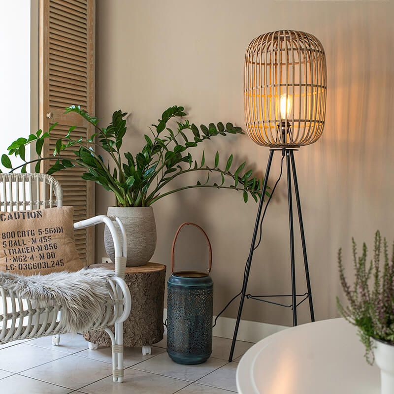 Smart landelijke vloerlamp rotan incl. WiFi A60 - Manila